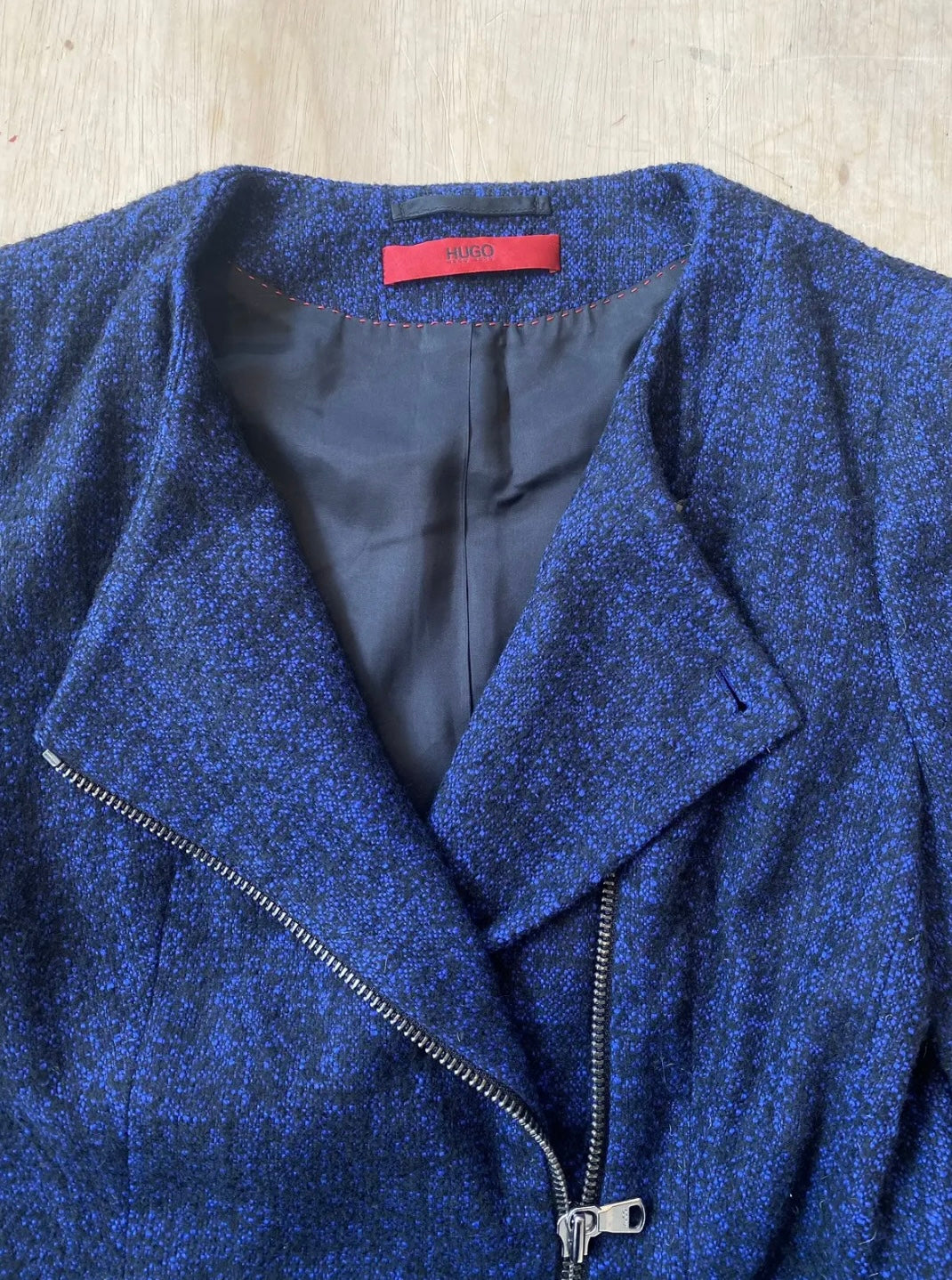 Hugo Boss Navy Tweed Moto-Zip Blazer