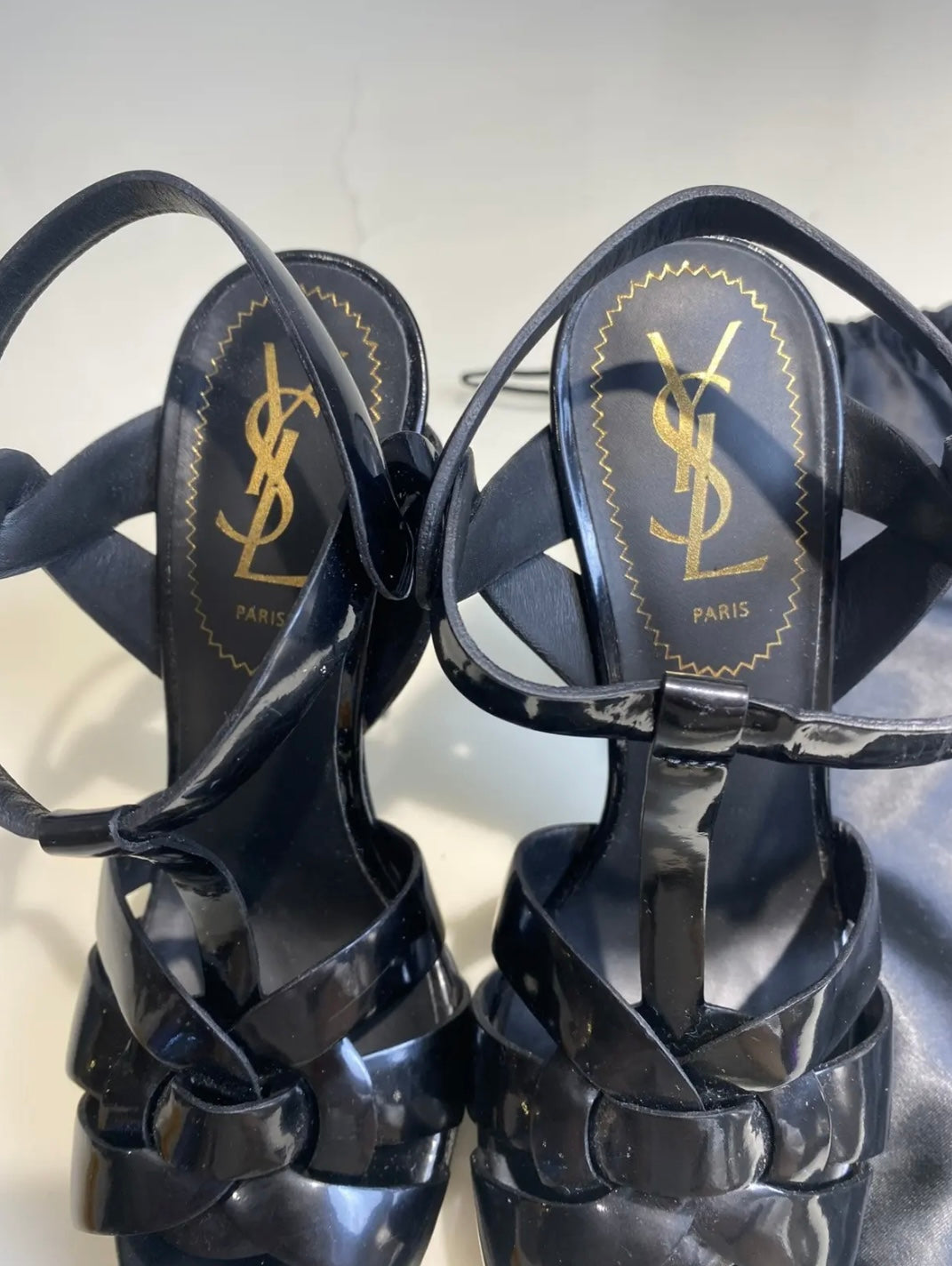 YSL Black Patent Leather Tribute Heels