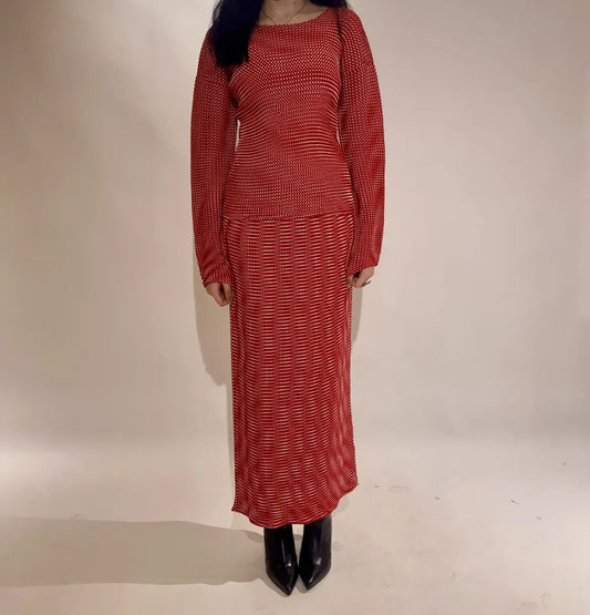 Issey Miyake 90s Pleated Polyester Top & Skirt Set