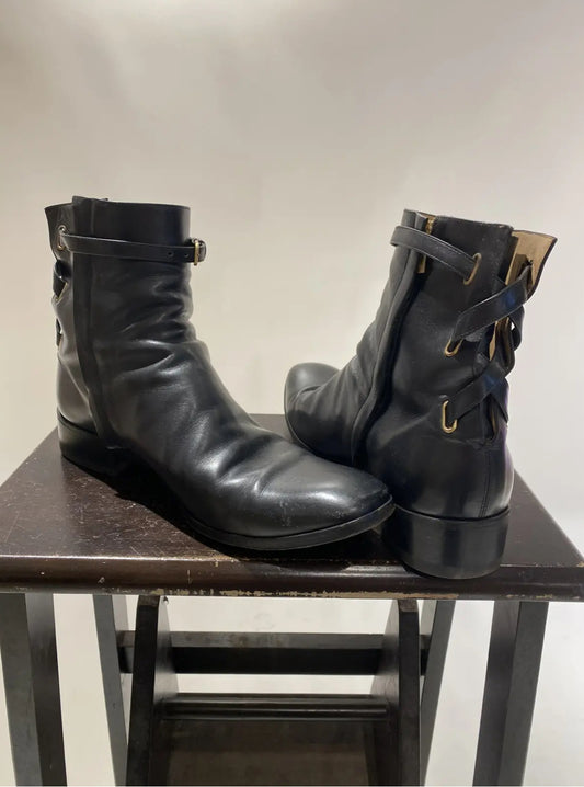 Yves Saint Laurent Back Lace Zip up Ankle Boots