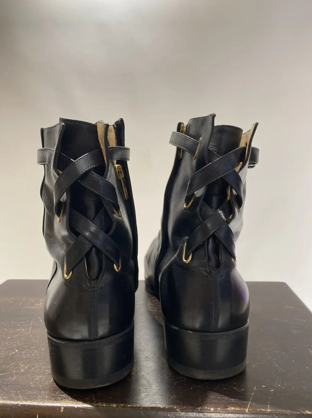 Yves Saint Laurent Back Lace Zip up Ankle Boots