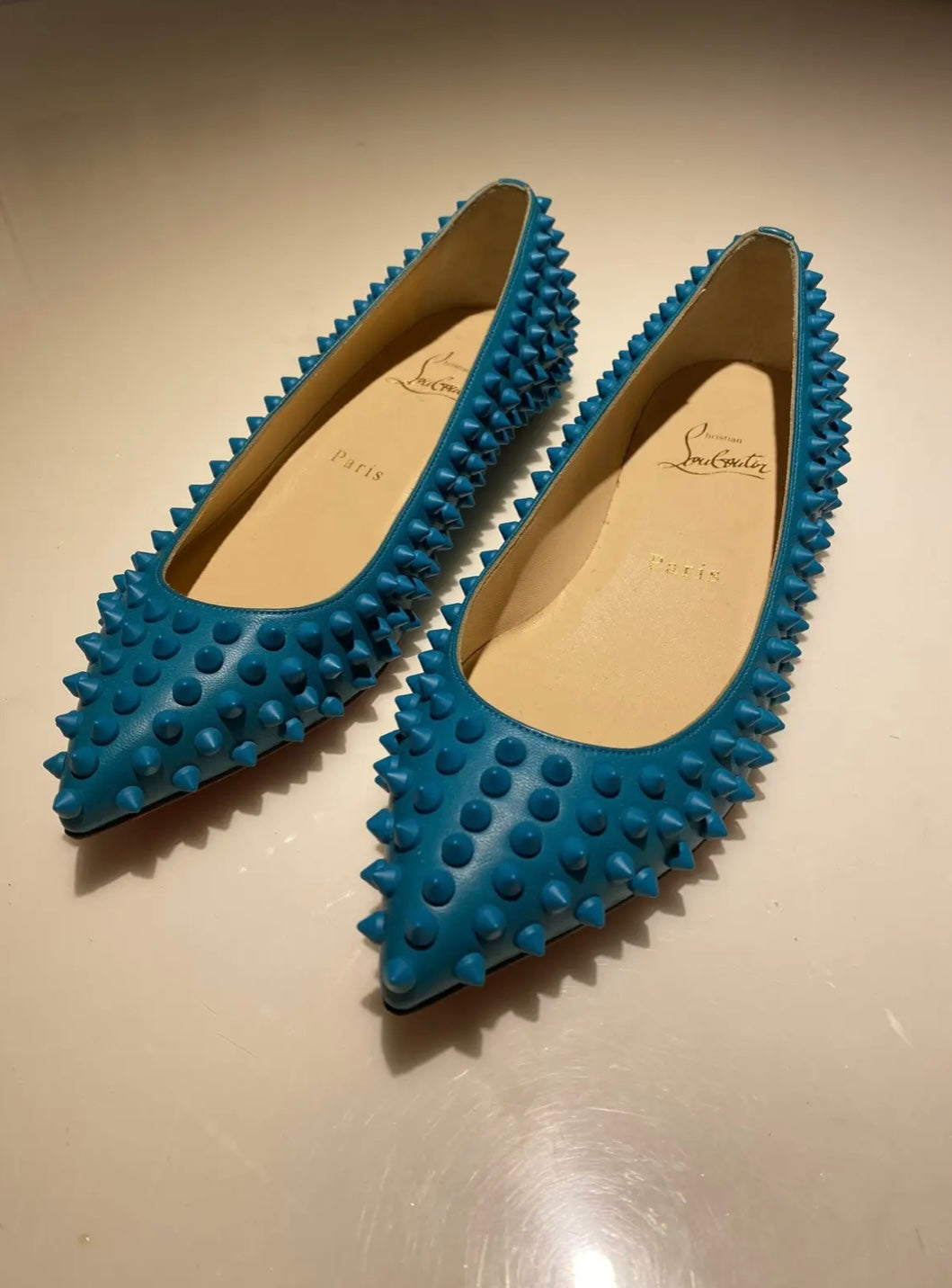 Christian Louboutin Turquoise Leather Flats