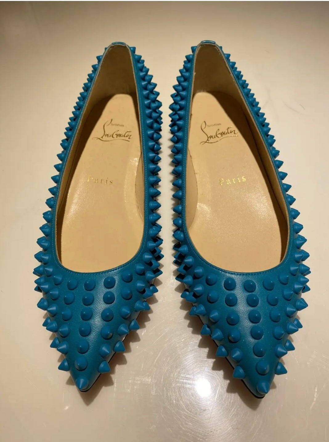 Christian Louboutin Turquoise Leather Flats