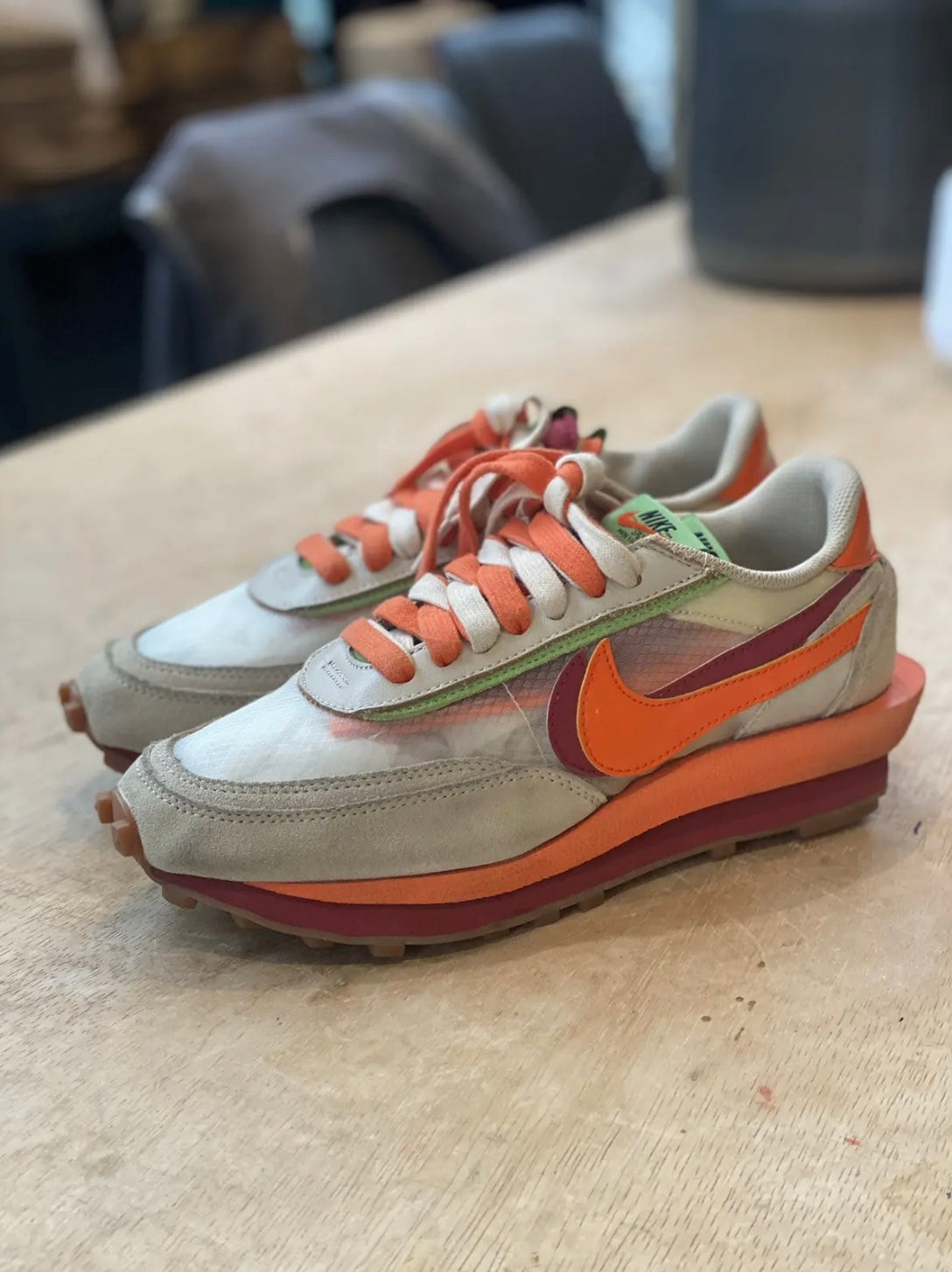 Nike LDWaffle sacai × CLOT “Kiss of Death – Net Orange Blaze”