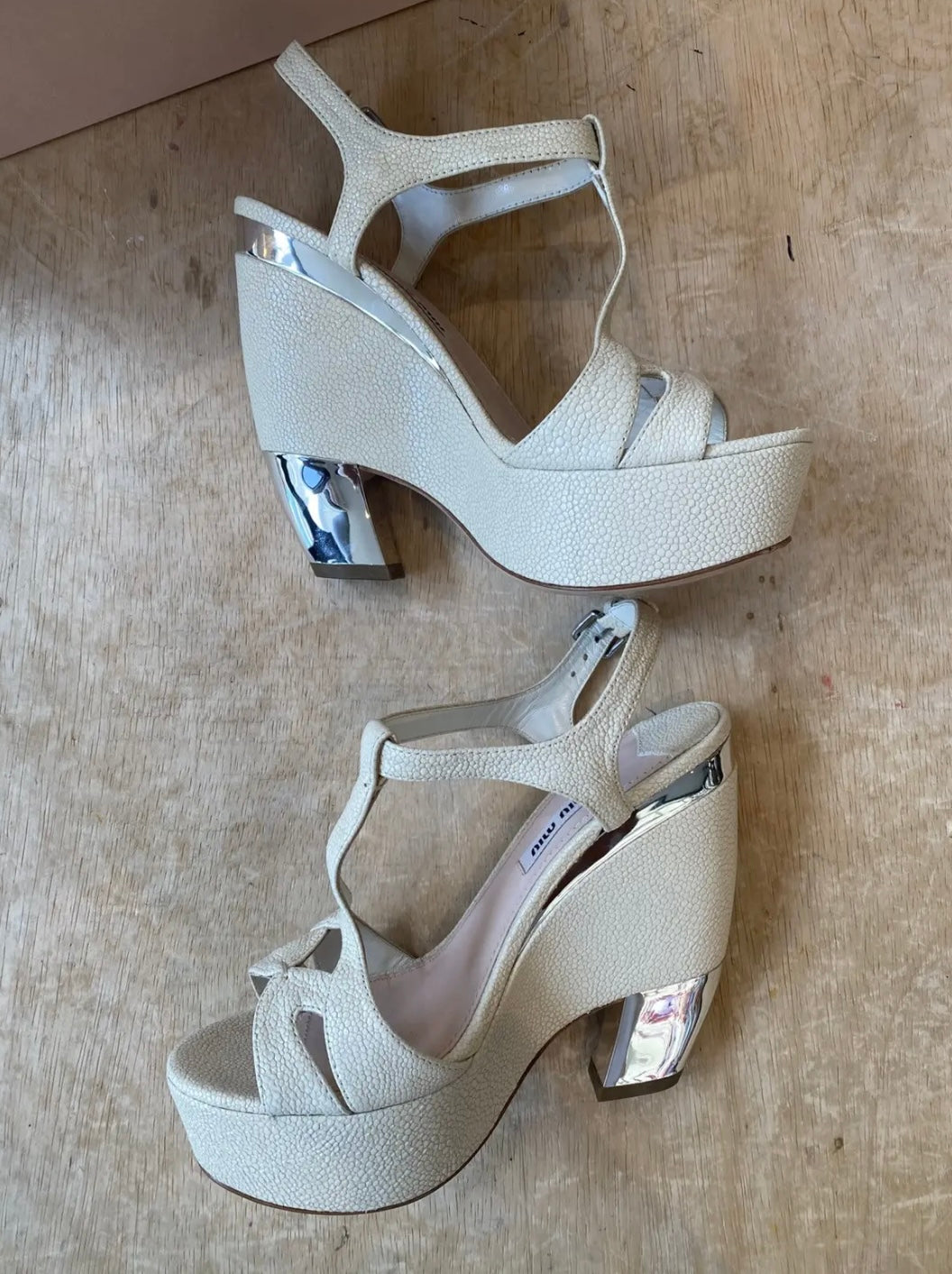 Miu Miu Leather Strap Block Heel Sandals