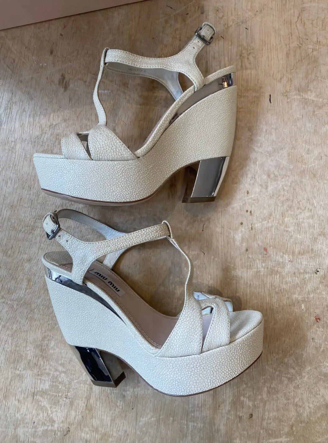 Miu Miu Leather Strap Block Heel Sandals