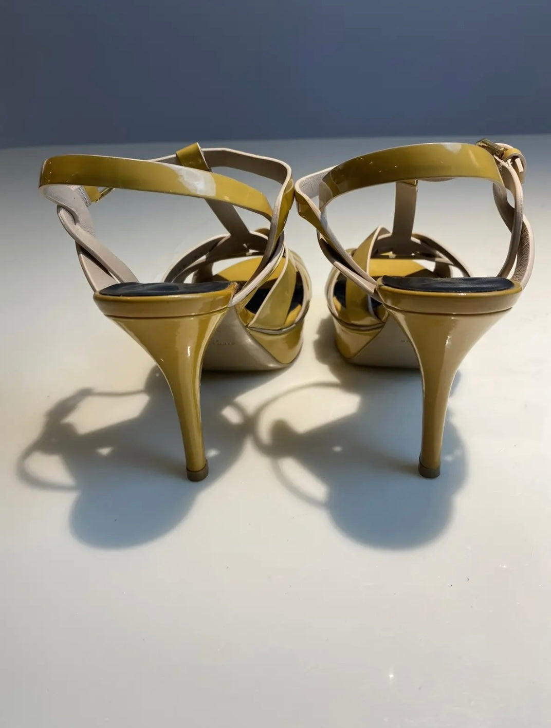 YSL Pastel Yellow Patent Leather Tribute Heels
