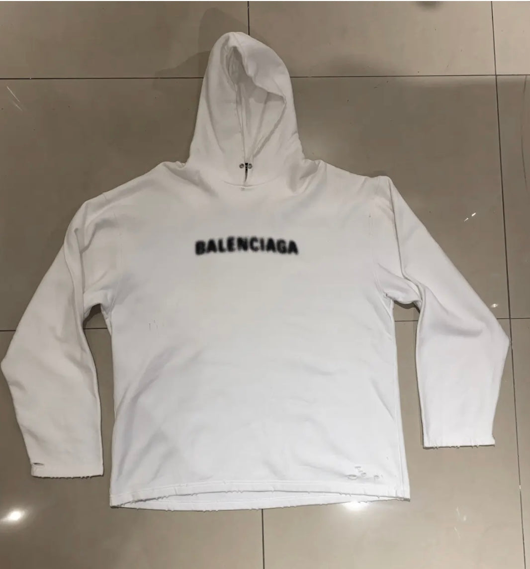 BALENCIAGA Blurred Logo Oversized Distressed Hoodie