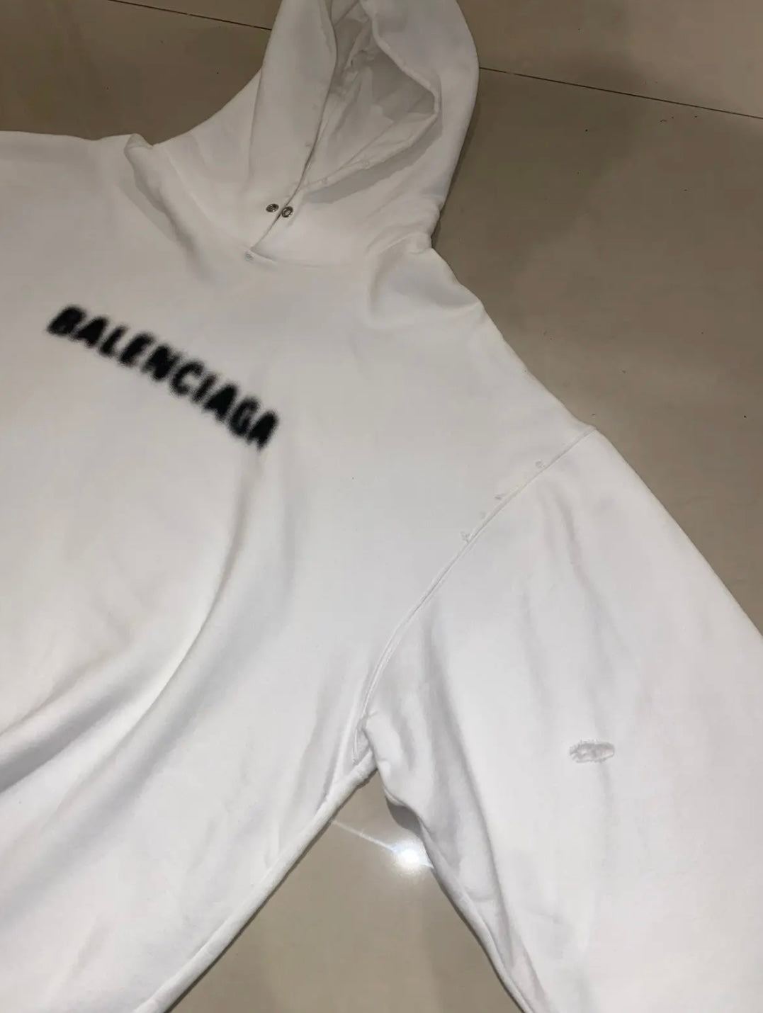 BALENCIAGA Blurred Logo Oversized Distressed Hoodie