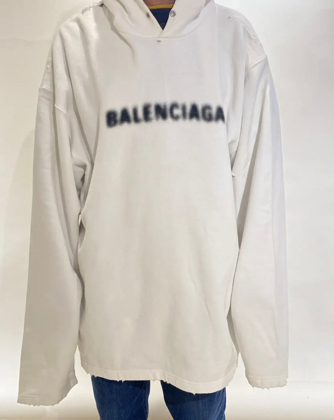 BALENCIAGA Blurred Logo Oversized Distressed Hoodie