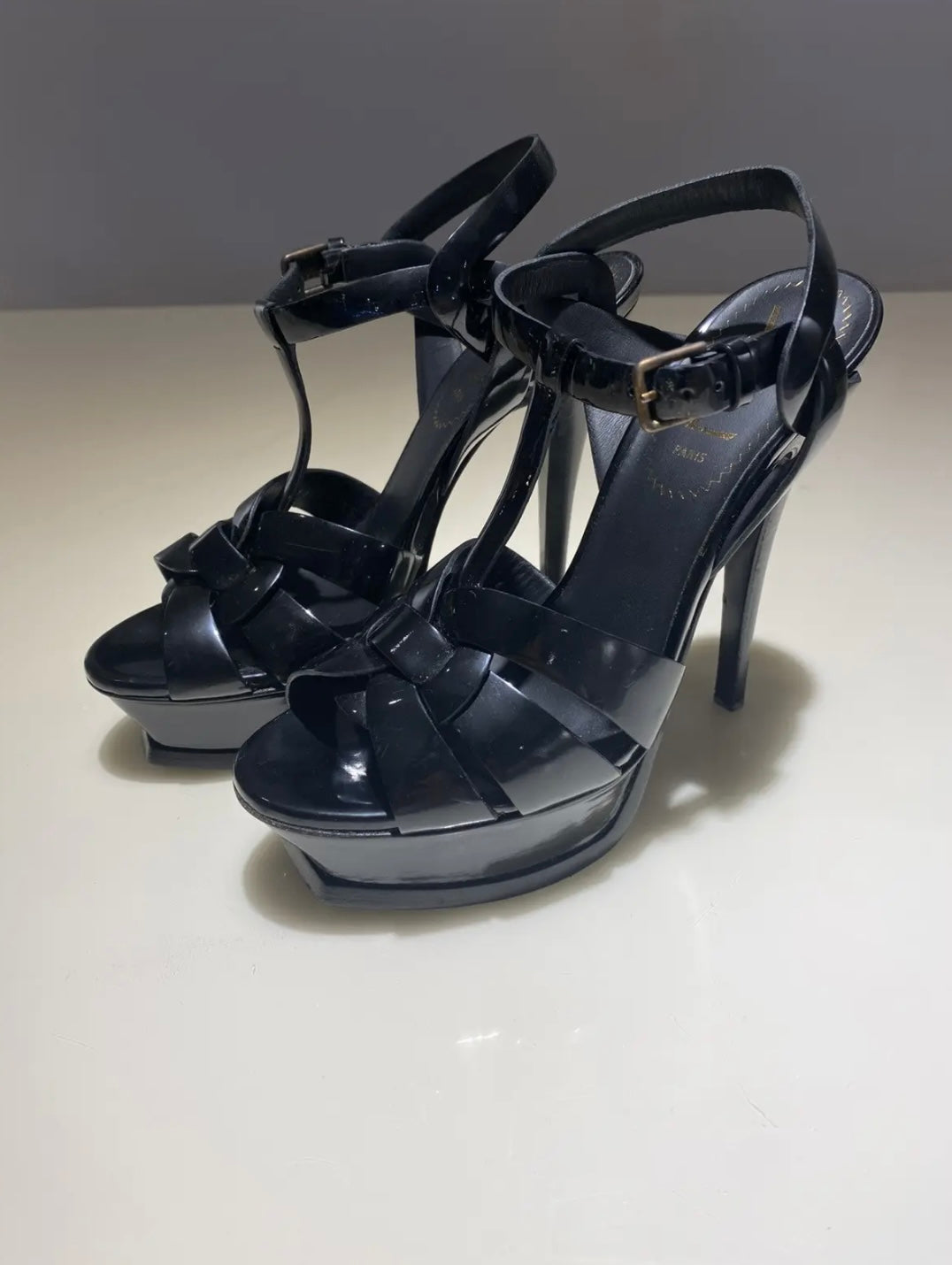 YSL Black Patent Leather Tribute Heels