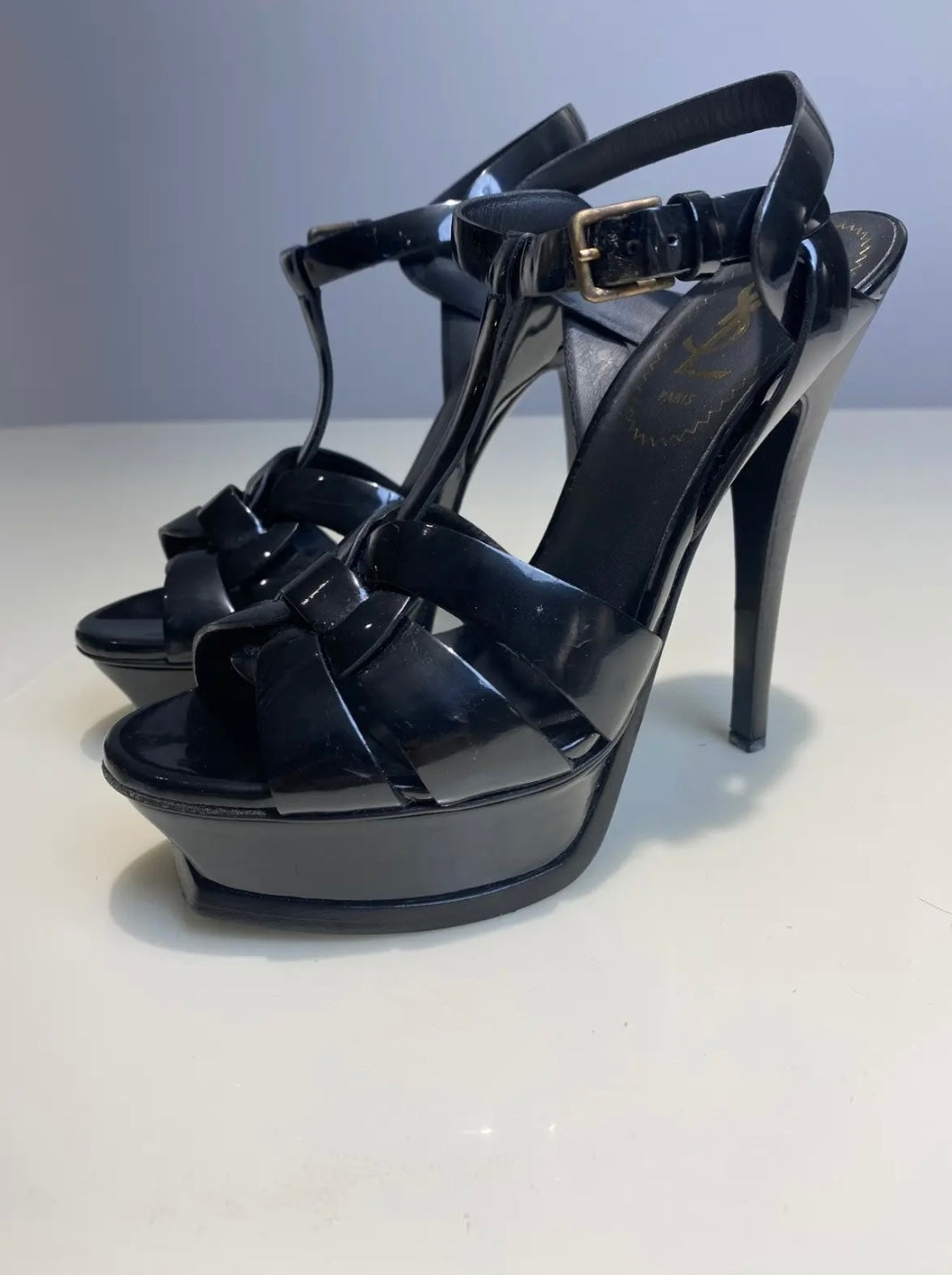 YSL Black Patent Leather Tribute Heels