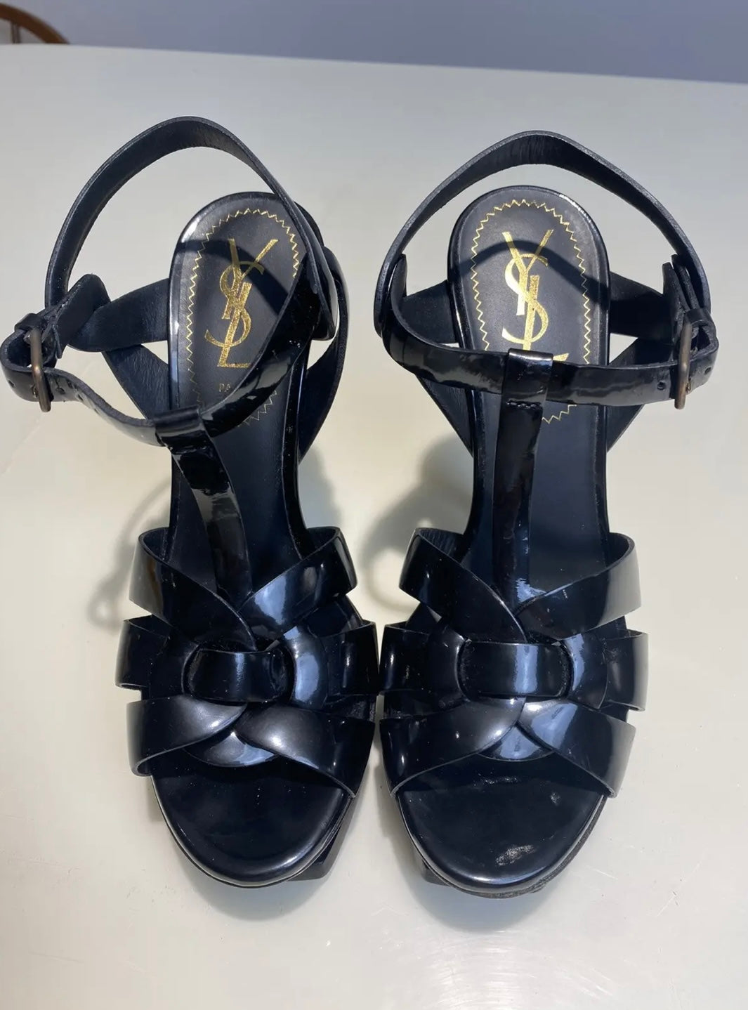 YSL Black Patent Leather Tribute Heels