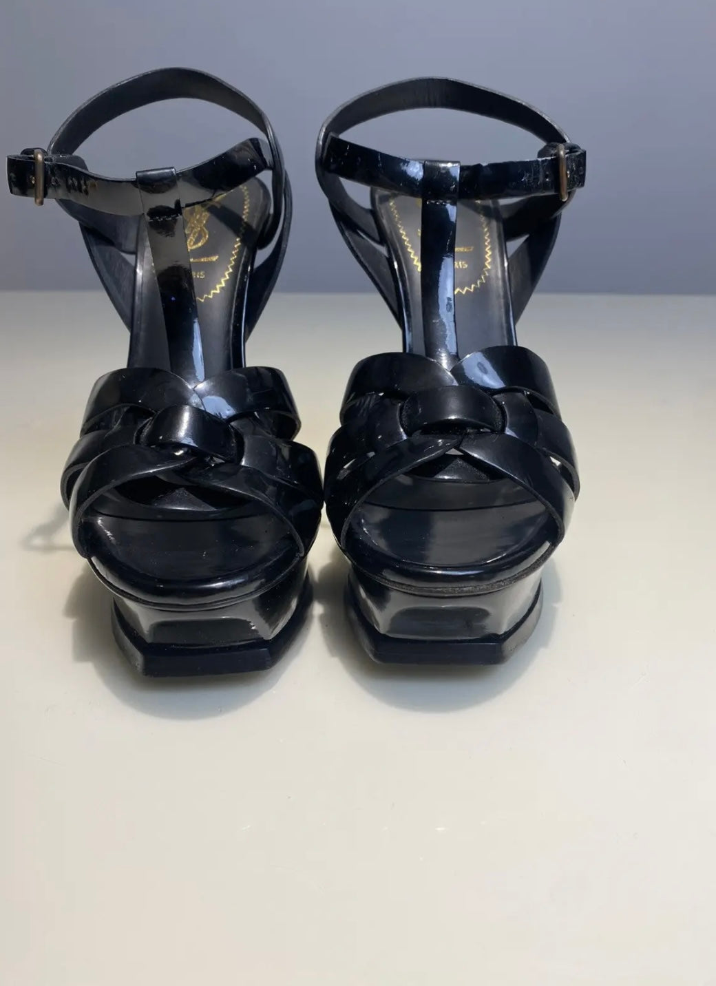 YSL Black Patent Leather Tribute Heels