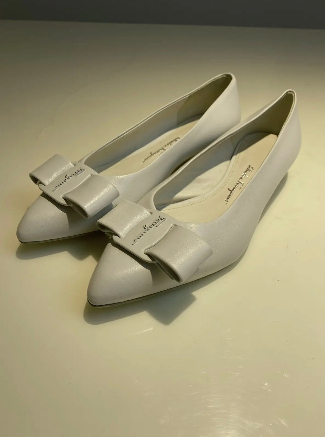 Salvatore Ferragamo Viva White Leather Flats