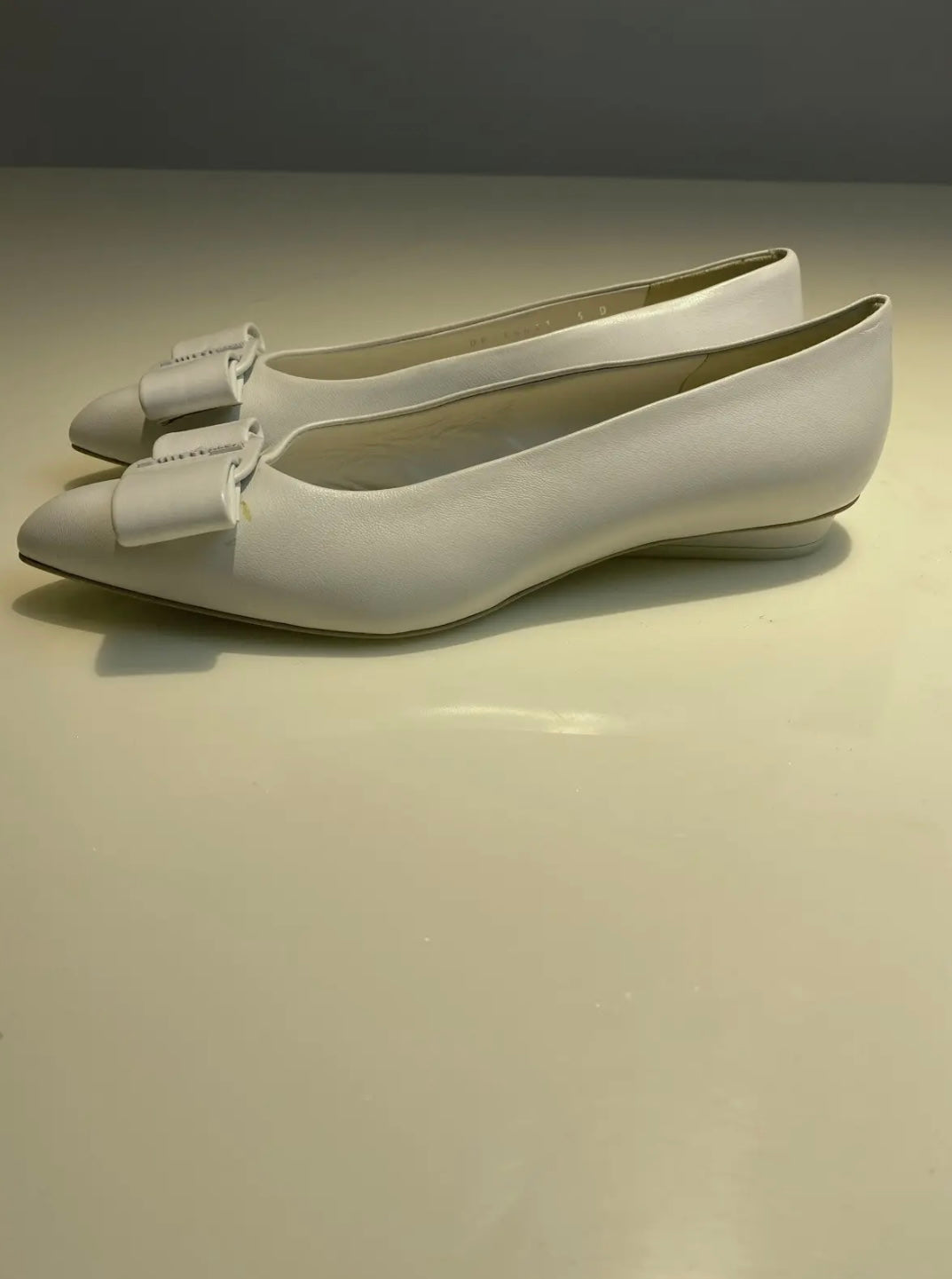 Salvatore Ferragamo Viva White Leather Flats