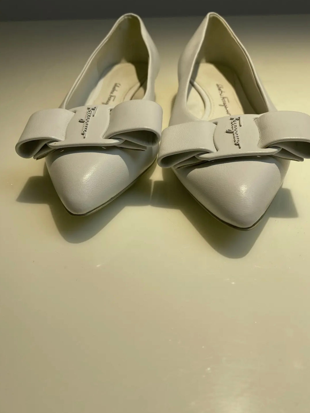 Salvatore Ferragamo Viva White Leather Flats