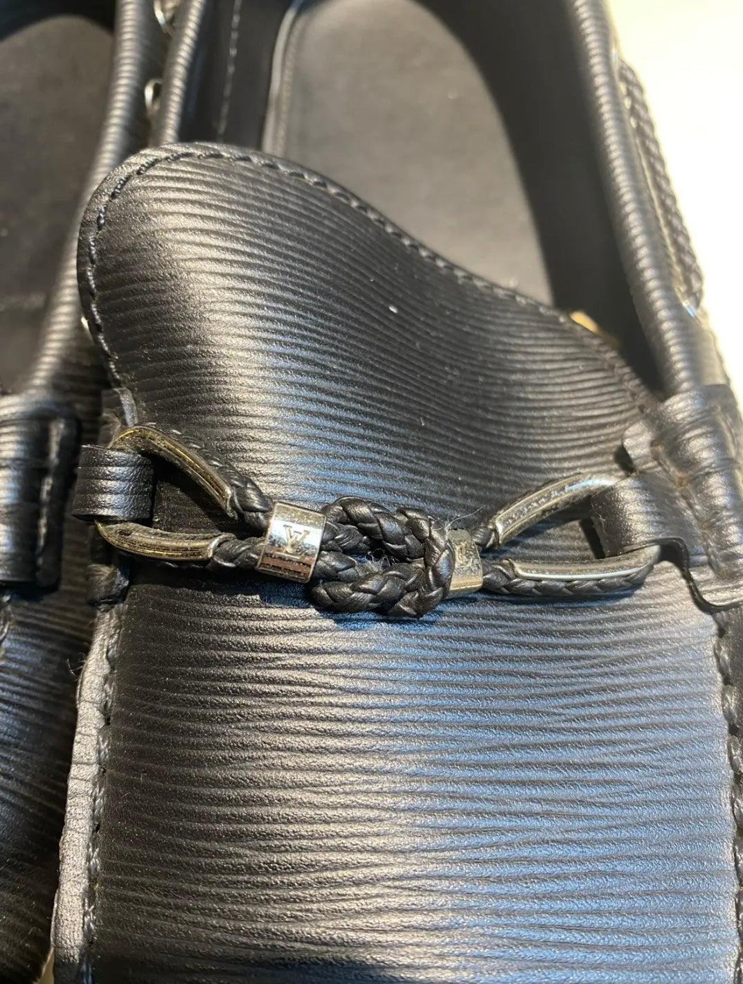 Louis Vuitton Black Epi Leather Braid Knot Loafers