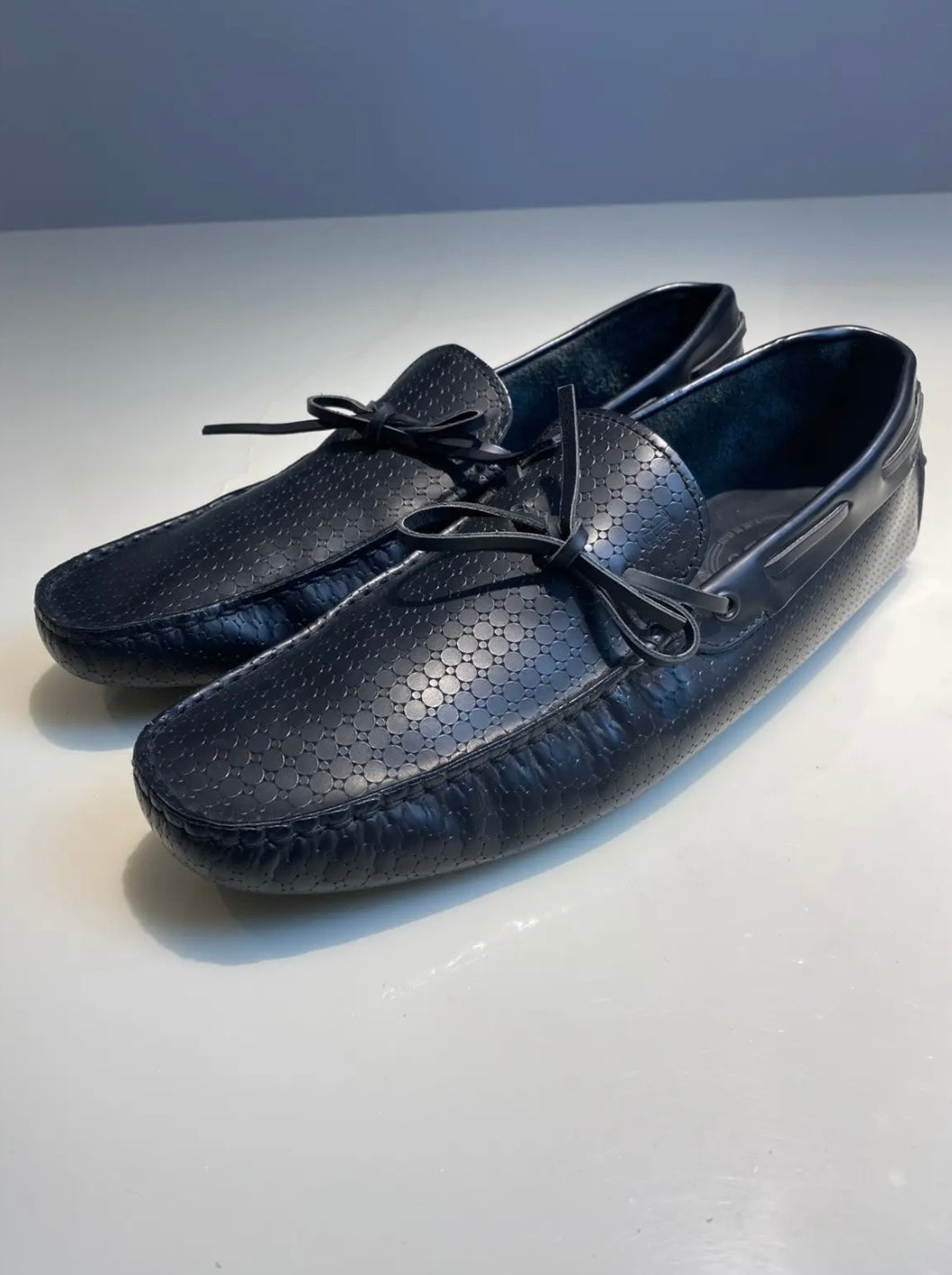 Tod’s Black Textured Leather Bow Loafers