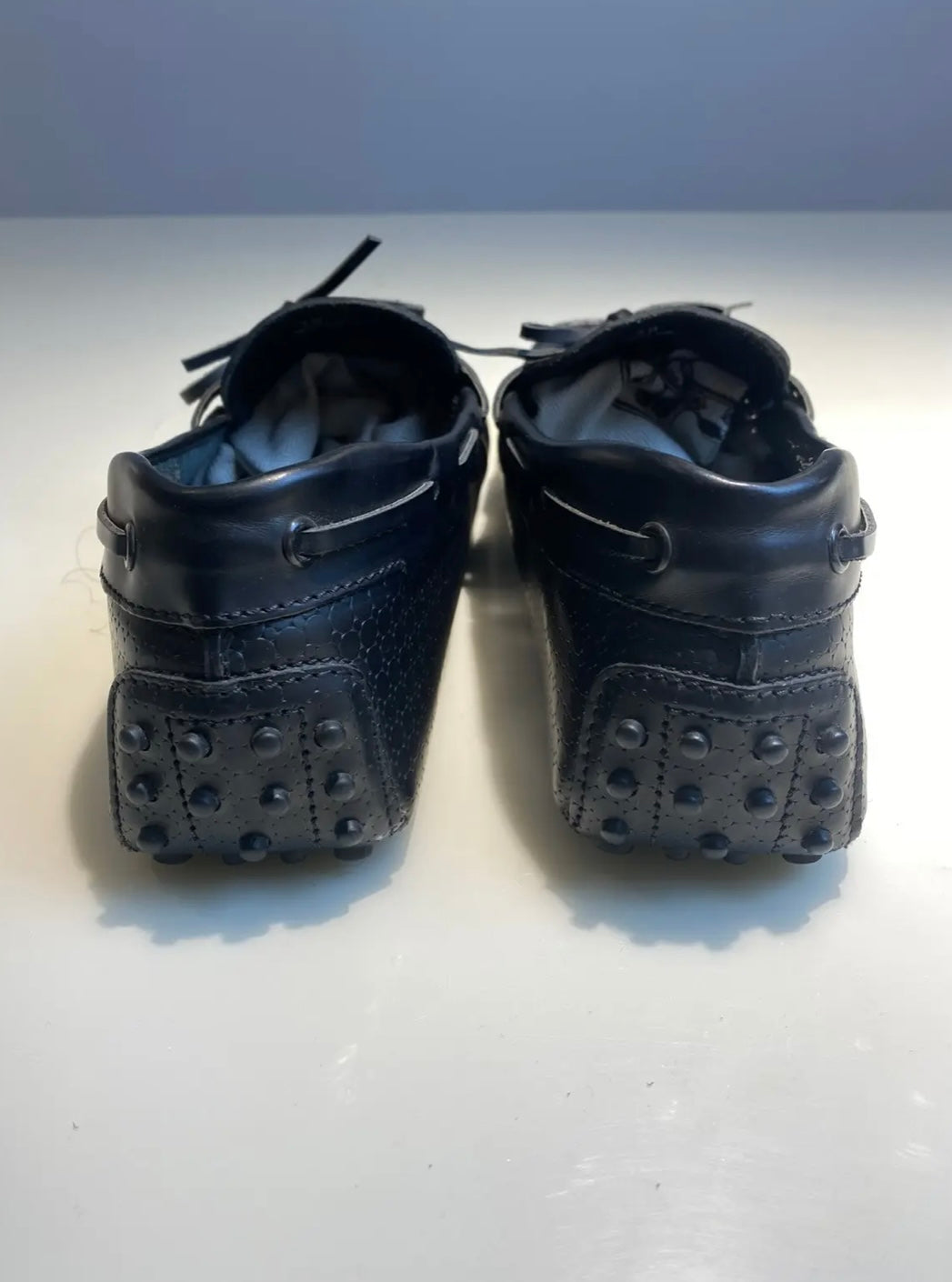 Tod’s Black Textured Leather Bow Loafers