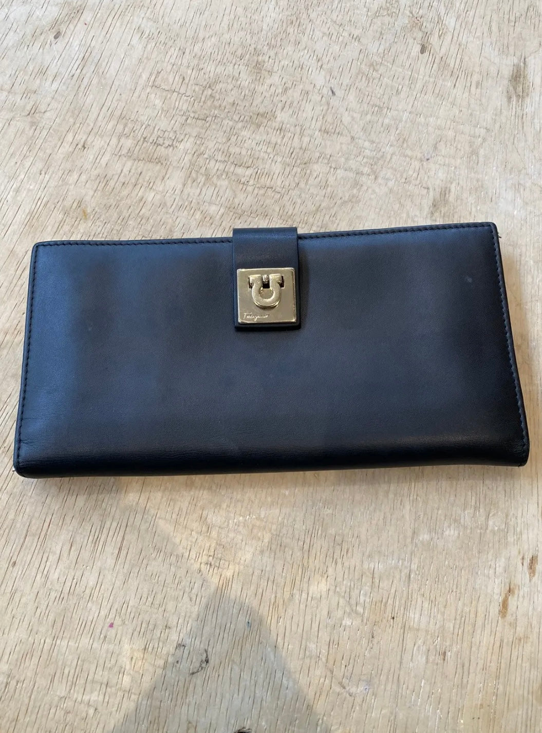 Salvatore Ferragamo Long Wallet with Gold-Tone Clasp