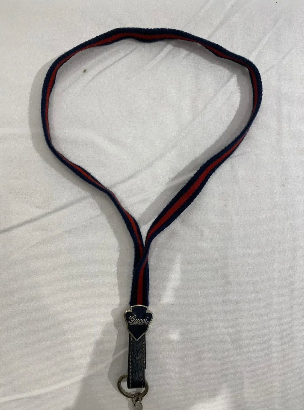 Gucci Navy & Red Stripe Lanyard Keychain