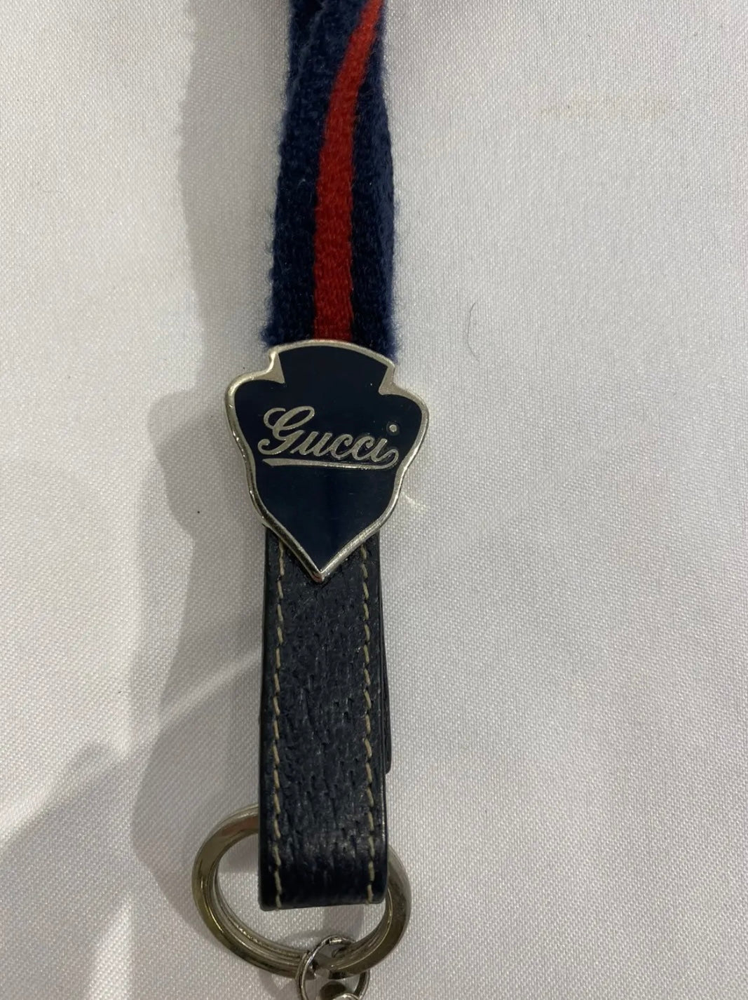 Gucci Navy & Red Stripe Lanyard Keychain