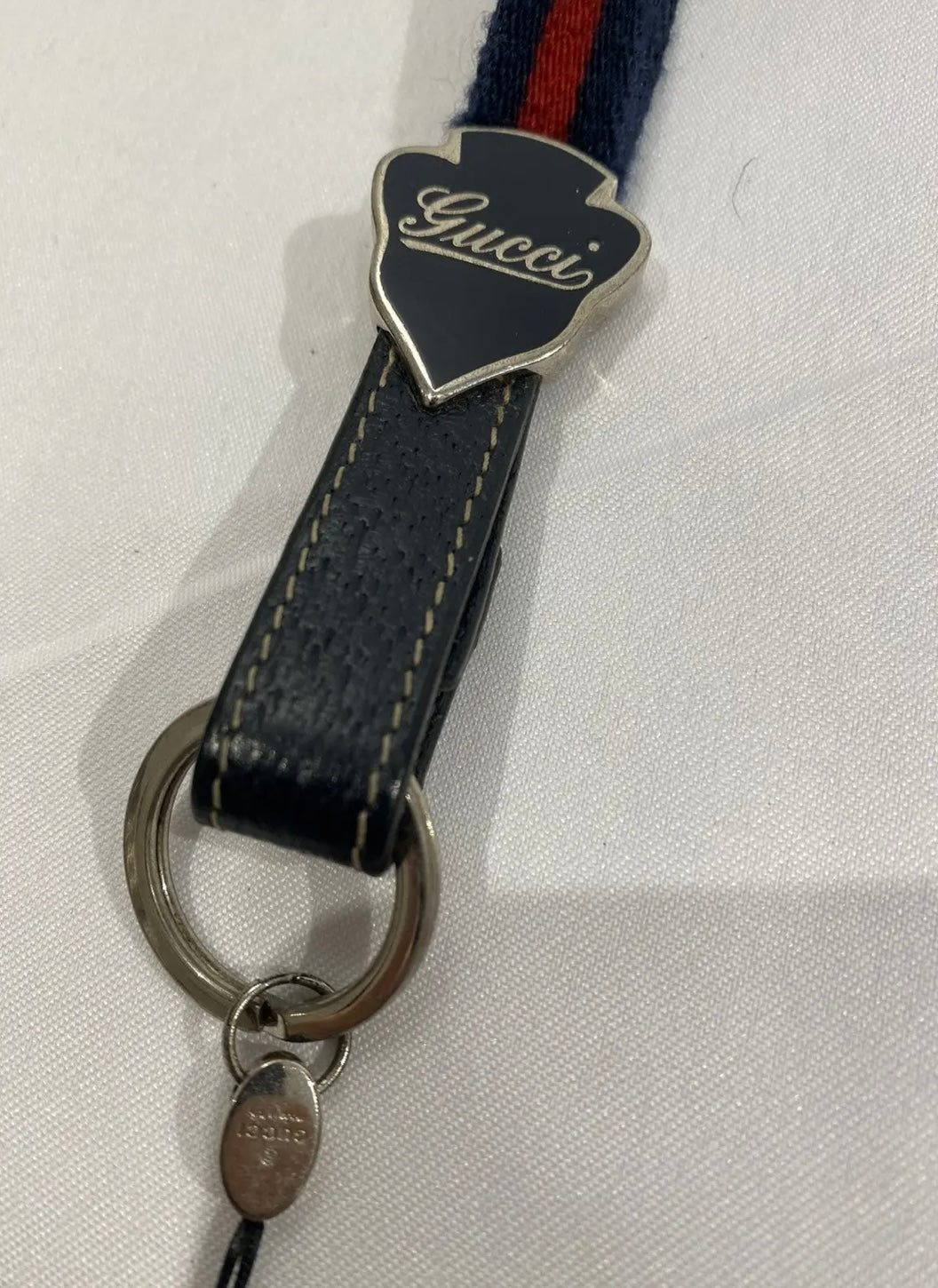 Gucci Navy & Red Stripe Lanyard Keychain