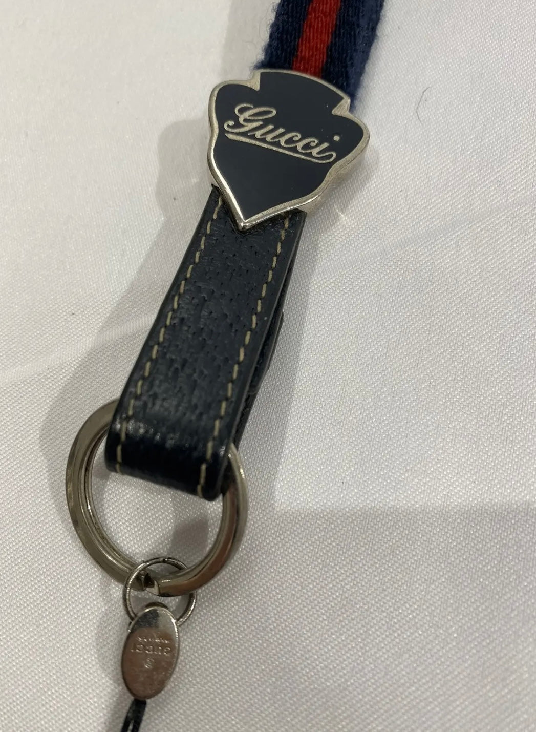 Gucci Navy & Red Stripe Lanyard Keychain