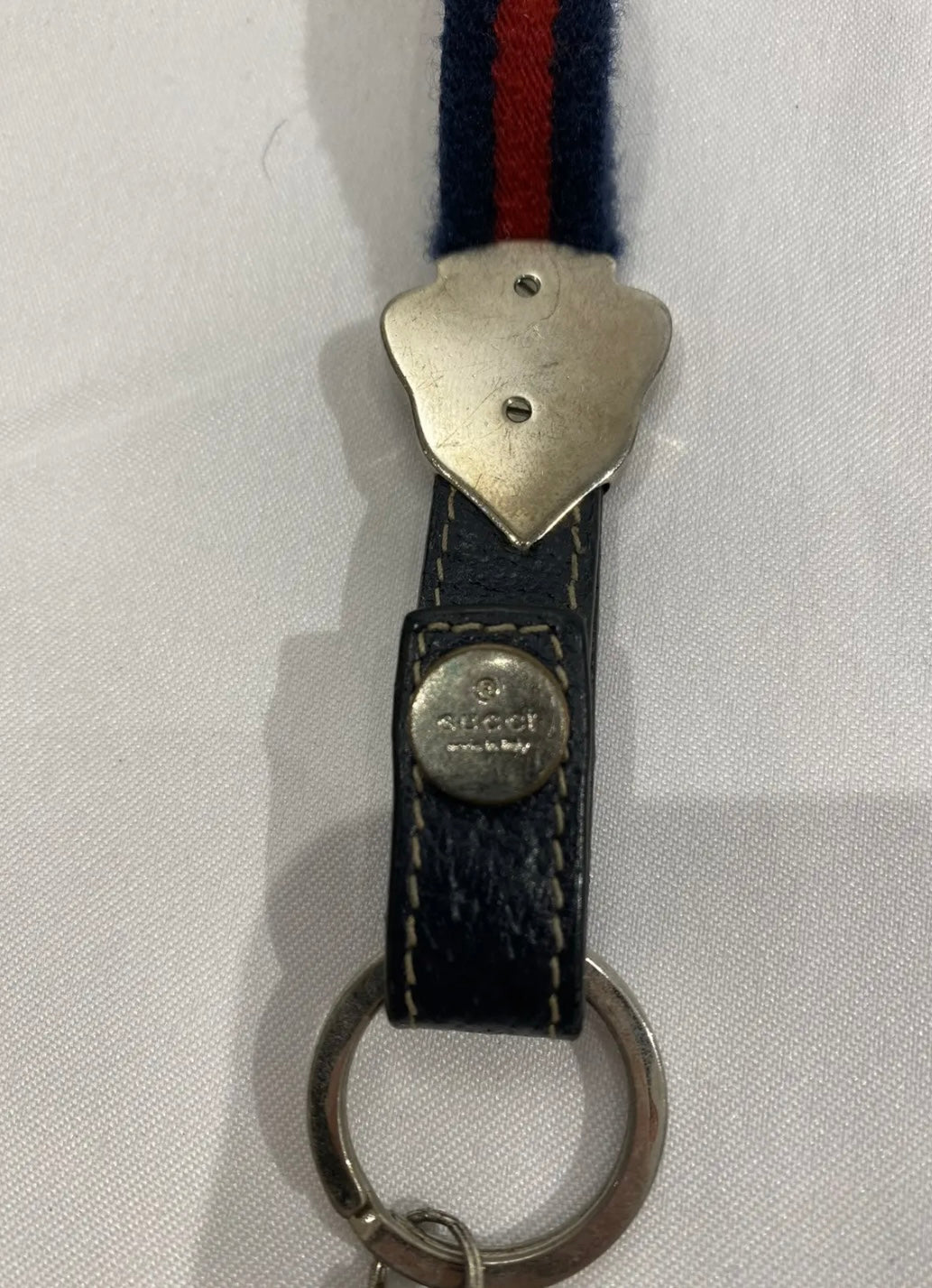 Gucci Navy & Red Stripe Lanyard Keychain